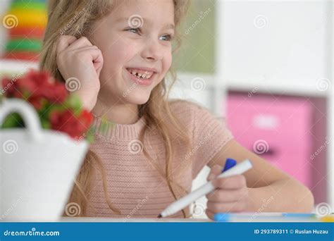 Cute Girl In The Nursery Draws At The Table Stock Image Image Of Girl Lifestyles 293789311