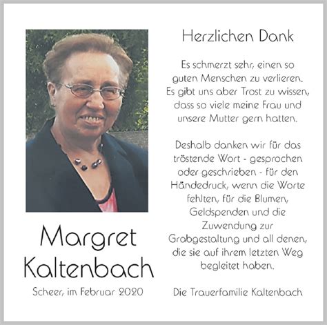 Traueranzeigen Von Margret Kaltenbach Schwaebische De Trauerportal My