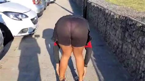 Sexy Girl Bending Over In Seethrough Shorts In A Public Car Park Xxx
