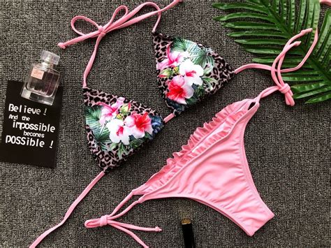 Bikinis Women Print Floral Swimsuits Brazilian Bikini Set Push Up