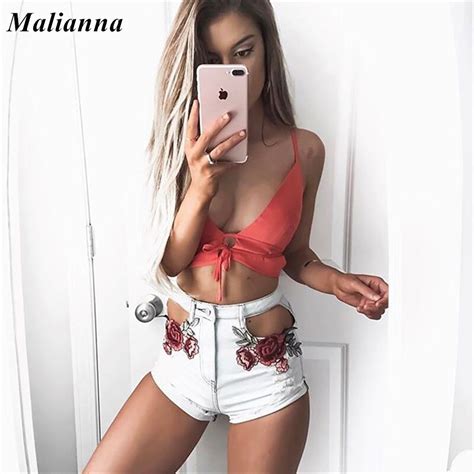 2017 Summer High Waist Shorts Denim Jeans With Embroidery Streetwear Ripped Shorts Jeans Worn