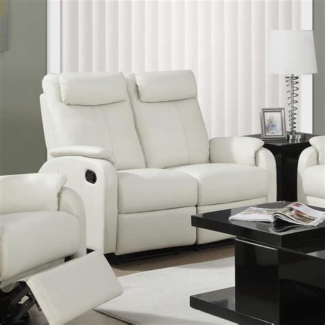 Monarch Specialties Casual Ivory Faux Leather Reclining Loveseat At