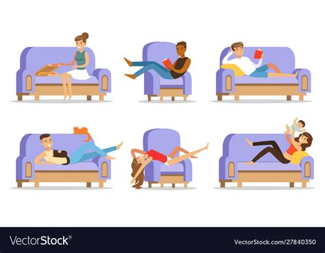 Young People Relax On Couch At Home Royalty Free Vector