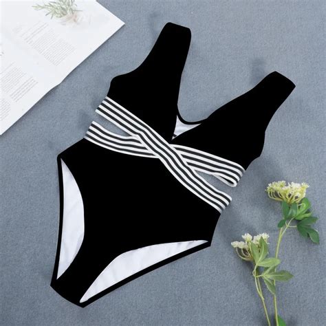 New Sexy Bandage One Piece Swimsuit Women Swimwear High Cut Out Monokini Stripe Belt High Waist