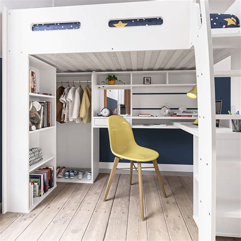 High Sleeper Loft Bed With Desk And Wardrobe In White Carter Furniture123