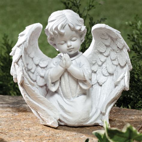 Cherub Garden Statue Outdoor Indoor Praying Angel Wings Decor White