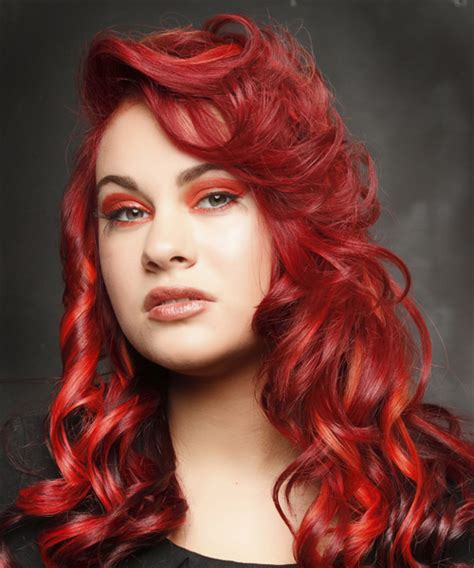 Long Curly Alternative Hairstyle Bright Red Hair Color