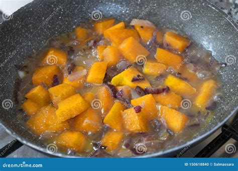 Pumpkin Diced Stewed In Pan Stock Photo Image Of Chopped Vegetable