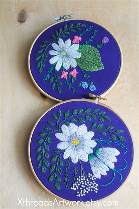 Flower Embroidery Hoop Floral Wall Hanging Botanical Decor Etsy