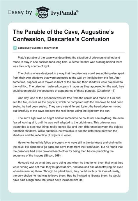 The Parable Of The Cave Augustines Confession Descartess Confusion