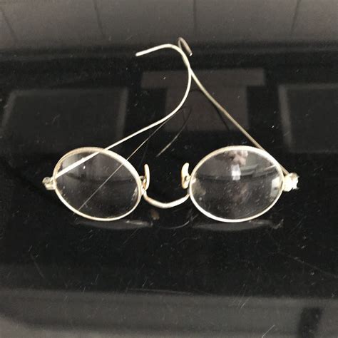 Antique Eyeglasses Silver Wire Rim Collectible Display Farmhouse Office Eye Glasses Round Fully