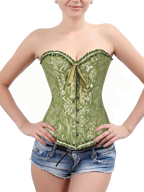 sexy women lace up corset bustier top zip vintage brocade corsets overbust corselet slimming