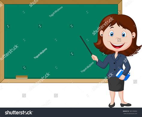 Cartoon Female Teacher Standing Next To A Blackboard Stock Vector