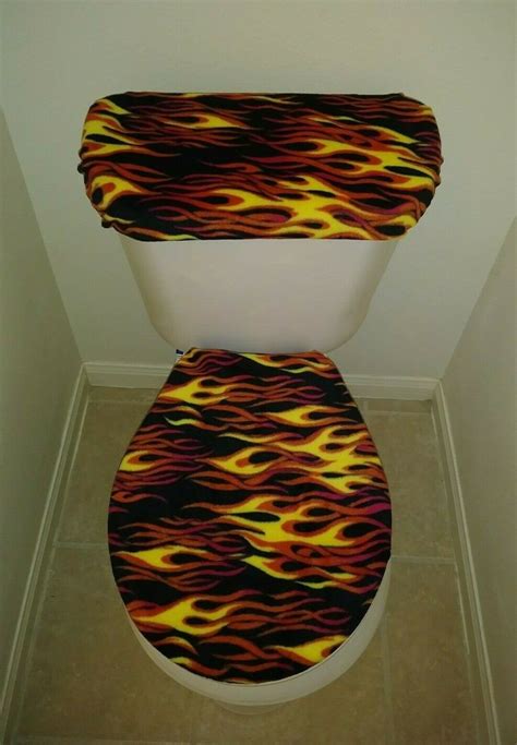 Hot Rod Flames Fleece Fabric Toilet Seat Cover Set Bathroom Etsy
