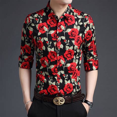 High Quality Mens Floral Shirts Autumn Pure Cotton Male Long Sleeve