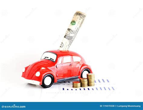 Dollar Banknote Into Car Bank And Coins Stack For Loans Money Co Stock