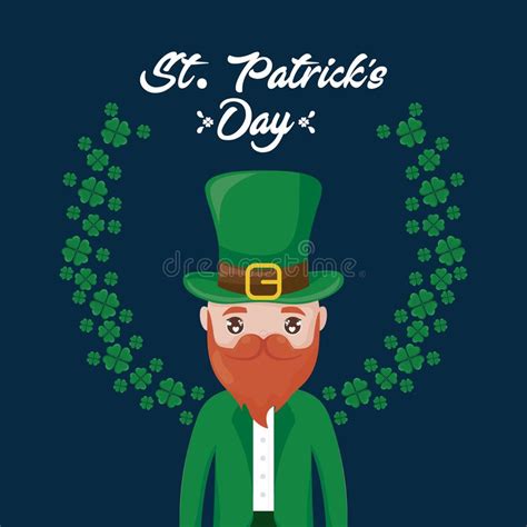 Man Irish With Clovers Of St Patrick Day Stock Vector Illustration Of