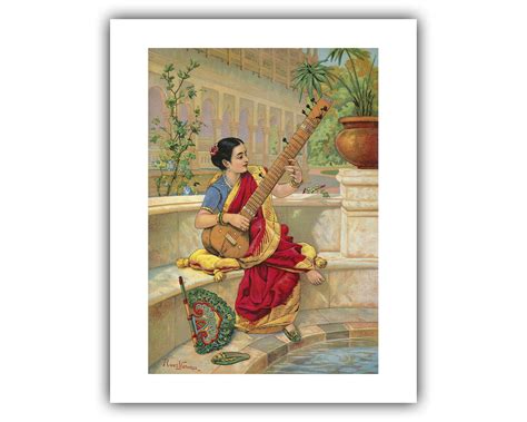 Ravi Varma Indian Woman Playing Sitar 1800s The Ibis