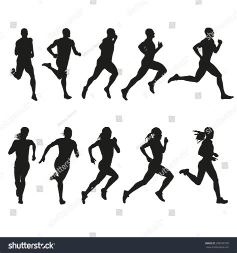 set silhouettes running men women vector stock vector royalty free 298078709