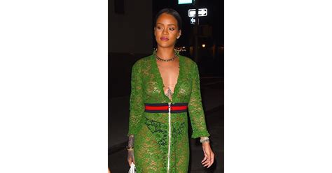 rihanna in see through green dress in nyc may 2016 popsugar celebrity photo 2