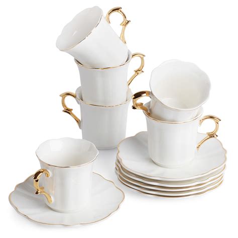 BTaT Small Espresso Cups And Saucers Set Of 6 Demitasse Cups 2 4 Oz