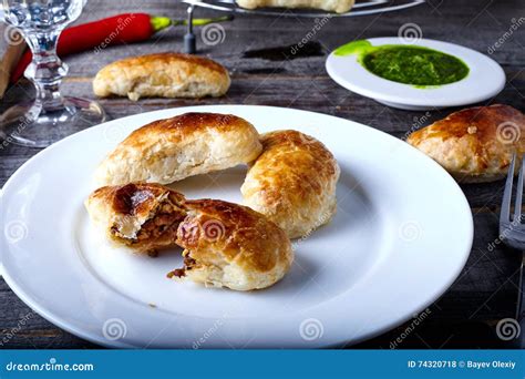 Small Empanadas With Meat On A White Plate Stock Photo Image Of