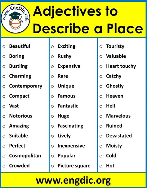 List Of Adjectives To Describe A Place Download Pdf In 2021 List Of
