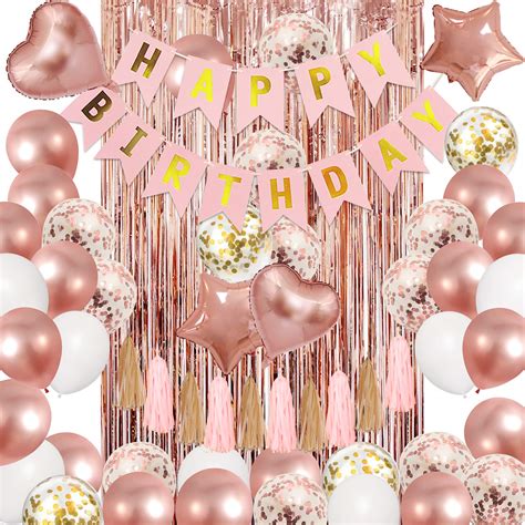 Buy Amandir Rose Gold Birthday Party Decorations Kit Confetti Foil Rose Gold Balloons Happy