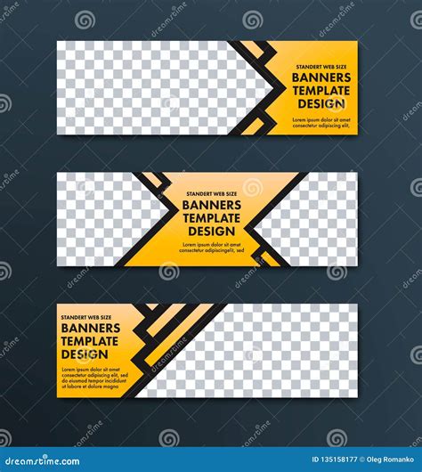 Design Of Horizontal Web Banners Of Yellow Color With Black Stroke And