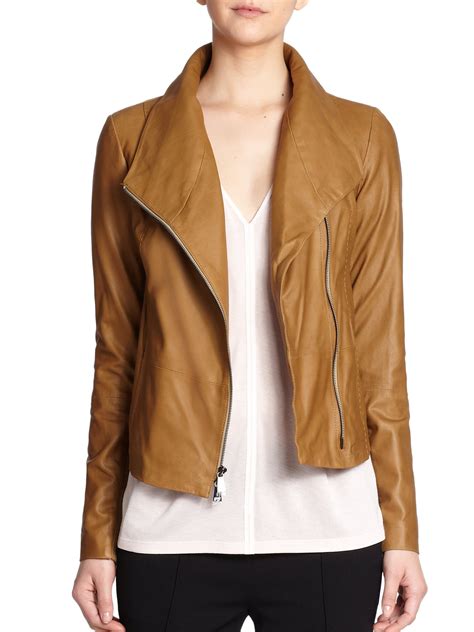 Vince Leather Scuba Jacket In Brown Lyst
