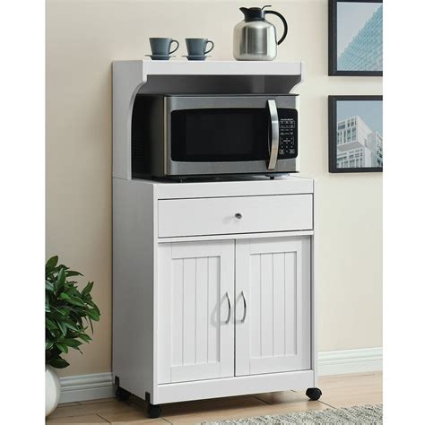 Home Source White Microwave Cart With Double Door Cabinet 1 Drawer