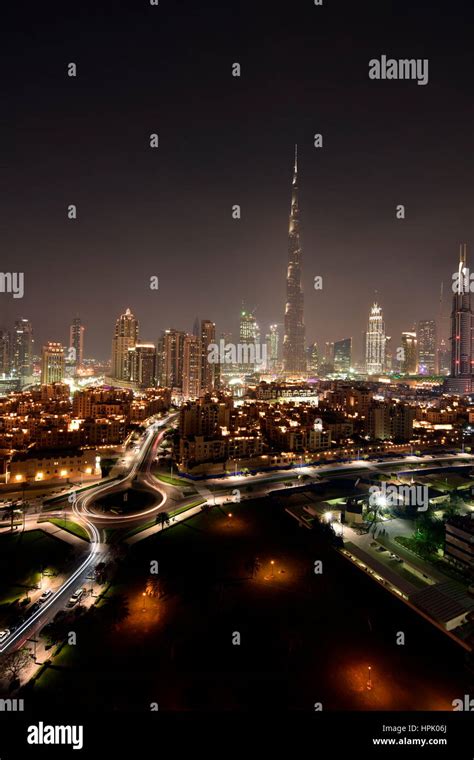 Dubai Skyline At Night From South Ridge In Business Bay Dubai United