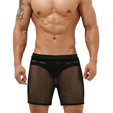 Kamuon Mens Sexy See Through Mesh Lounge Shorts Lingerie Sleep Boxer