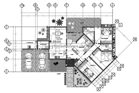 Three Bedroom Residence Autocad Plan 1311201 Free Cad Floor Plans