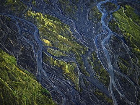 Aerial View Of Meandering Glacier Rivers On The Icelandic Highlands