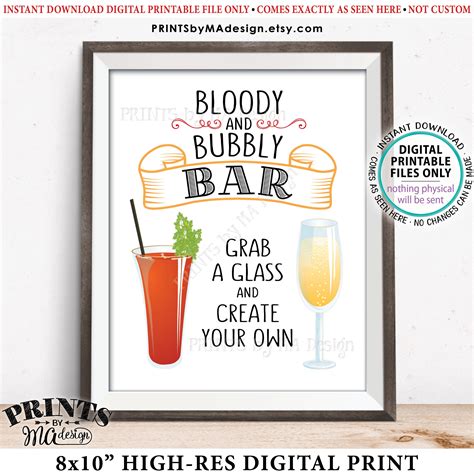 Bloody and Bubbly Bar Sign, Mimosas and Bloody Marys, Mimosa Bar, Bloody Mary Bar, Beverage 