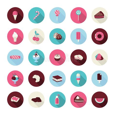 Set Of Flat Design Dessert Icons Stock Vector Illustration Of Cherry