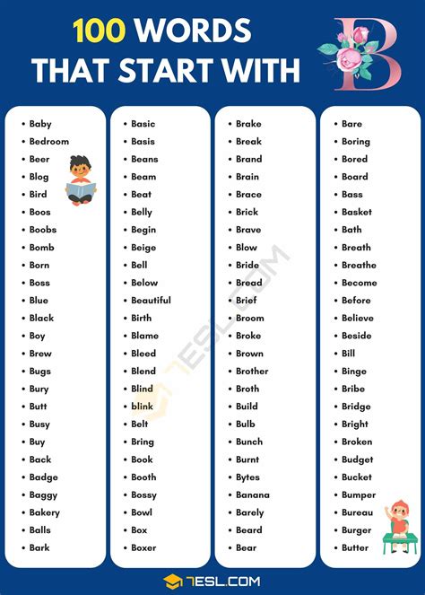 Words That Start With B B Words In English • 7esl
