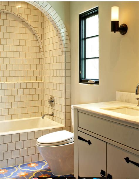 Curved Tile Arch Shower Detail Mediterranean Bathroom Design Ideas