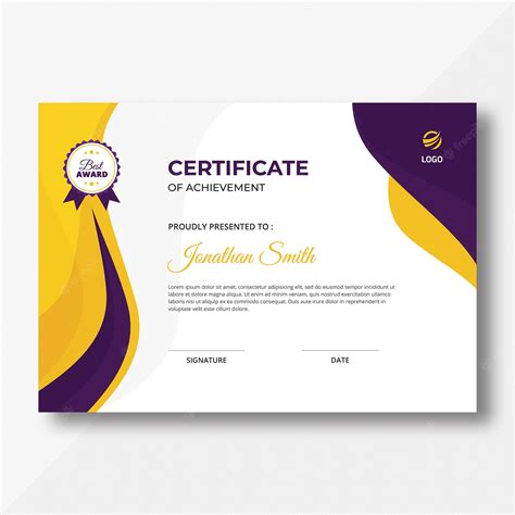 Premium Psd Purple And Yellow Waves Certificate