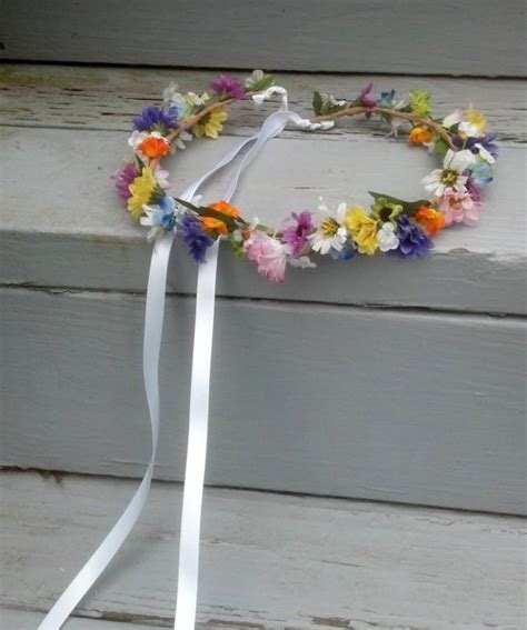 Rainbow Flower Crown Hair Wreath Bridal Boho Halo Wedding