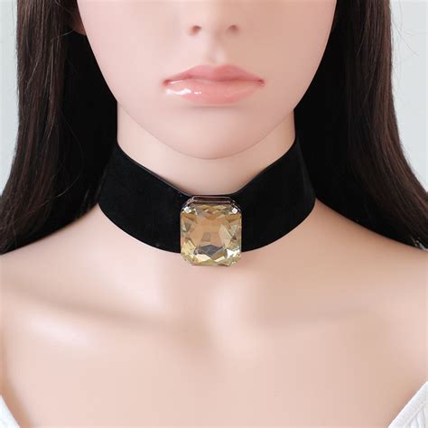 New Black Velvet Choker Necklaces For Women 2016 Big Imitation Gem
