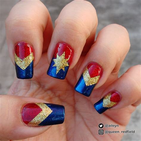 Captain Marvel Inspired Nails Marvel Nails Nail Art Disney
