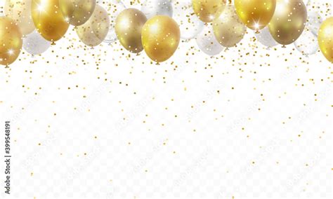 Plakat Balloon Seamless Border With Shiny Gold Glitter And Confetti