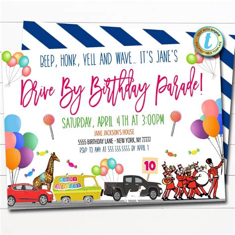 Drive By Birthday Parade Invitation Virtual Birthday Party Etsy