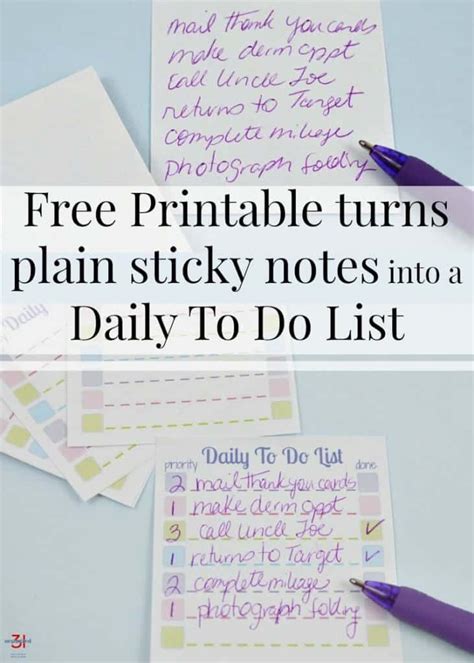 Three Free Printable Turns To Plan Sticky Notes Into A Daily To Do List