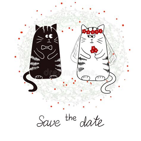 Funny Cats Bride And Groom Wedding Invitation Stock Vector