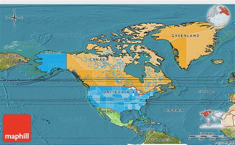 Political 3d Map Of North America Satellite Outside