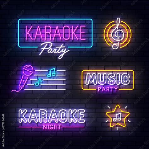 Karaoke Neon Sign Glowing Neon Light Signboard Of Music Party Sign Of Karaoke With Colorful