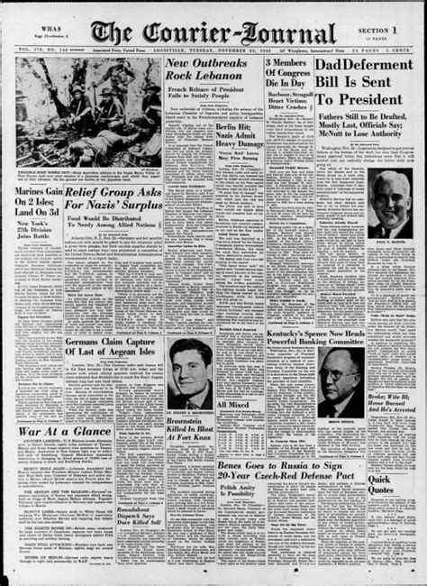 Tue Nov 23 1943 Newspaper Headlines Journal Headlines